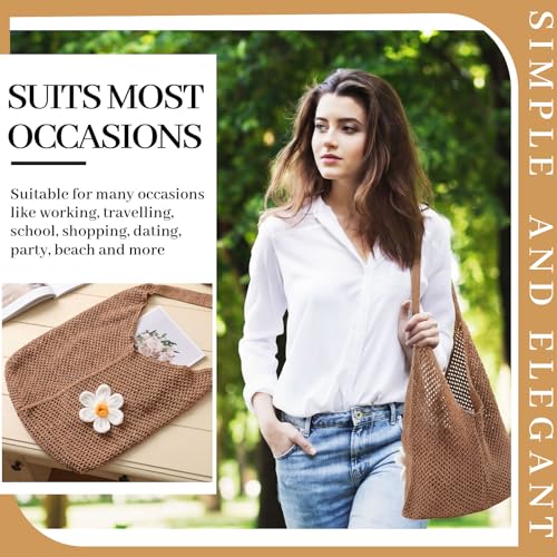 Image of Aliceset 2 Pack Crochet Mesh Beach Tote Bag with Letter Patch Pocket Summer Beach Tote Bohemian Straw Transparent Bag