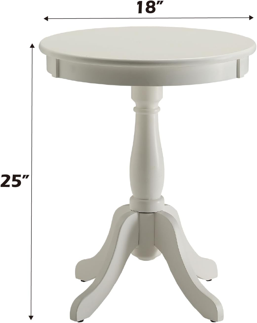 Penau Round Pedestal Accent Table, Transitional Cottage Style, Wooden Top and Turned Base, Compact White Finish, 18 Inchs x 18 Inchs x 25 Inchs