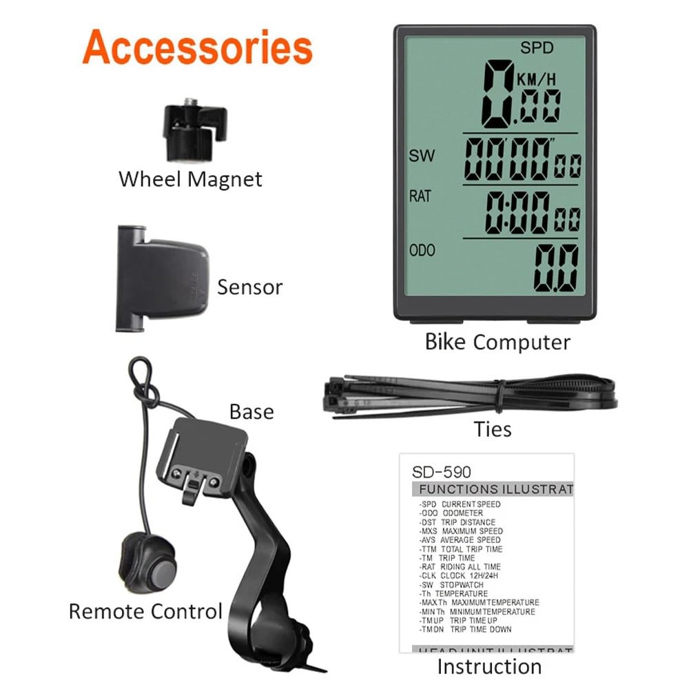Contachilometri Bici Computer da Bicicletta Computer da Bici Wireless Impermeabile con proprietà Resistenti alle Cadute Tachimetro Ciclocomputer