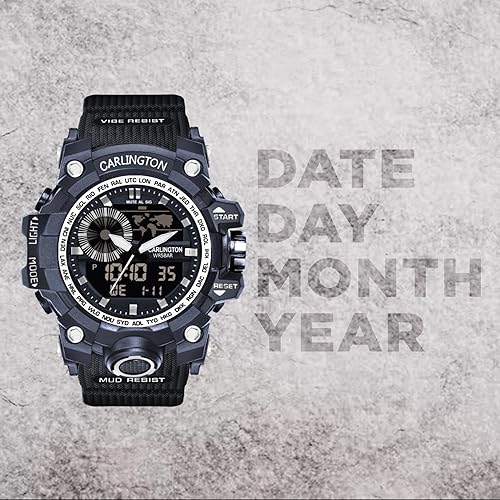 Image of Carlington Analog-Digital Sports Watch: Chronograph, Dual Time, Alarm, Stopwatch, Water-Resistant, Shock-Resistant, Back Light Display- The Perfect Watch for Men and Boys - CT3388