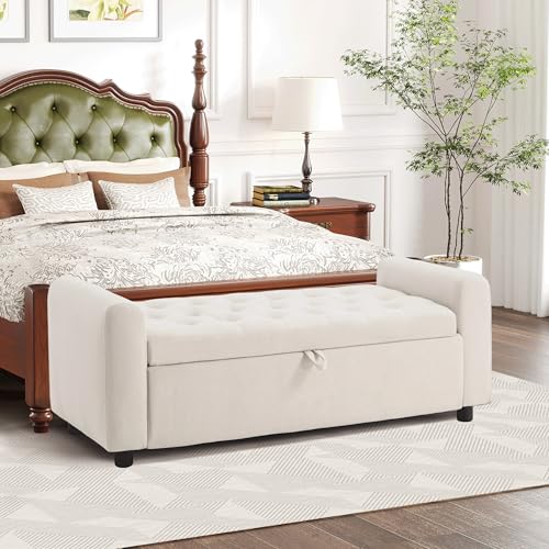 Ottoman with Storage, Tufted Storage Bench for Bedroom, 48