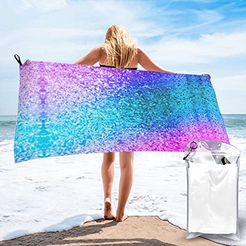 FUCVNPZ Fitness-Handtuch, Glitzer-Pailletten-Badetuch, Strandtuch, Mehrzweck-Verwendung für Sport, Reisen, super saugfähig, Mikrofaser, weich, schnell trocknend, leicht Cover