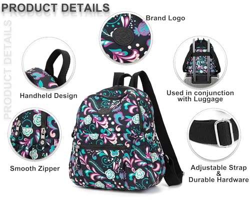 Image of Pealwel Mini Backpack Purse for Women,Small Nylon backpacks for Ladies Backpacks Women Anti Theft Travel Bag (Pink&blue Floral)