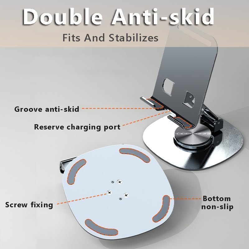 Image of WALLVIEW TECH Mobile Phone Stand 360 Rotation Height and Angle Adjustable Cell Phone Stand for Desk Office Foldable Desktop Phone Holder for Smartphone 4-10'' Tablet Holder (Gray)