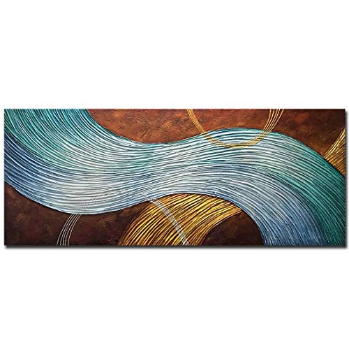 Amei Art Paintings,24x60Inch 3D Hand-Painted on Canvas Heavy Textured Abstract Acrylic Oil Paintings Large Rectangular Contemporary Artwork Modern Home Wall Decor Stretched and Framed Ready to Hang
