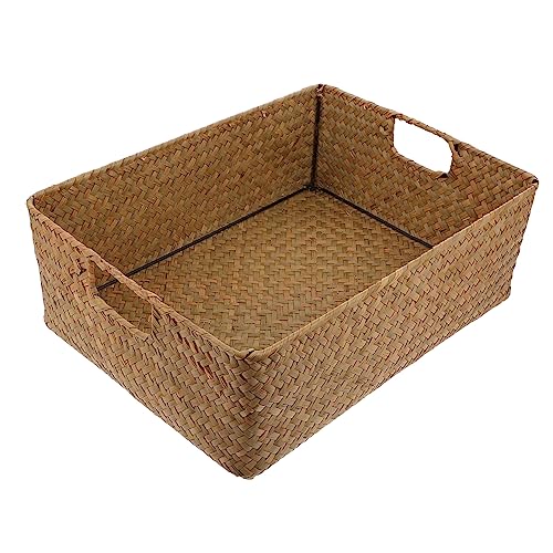Cabilock 1Pc Retro Handwoven Seaweed Storage Basket Stylish Home Decor for Kitchen Living and Bedroom Tabletop Organizer for Cosmetics and Miscellaneous Items