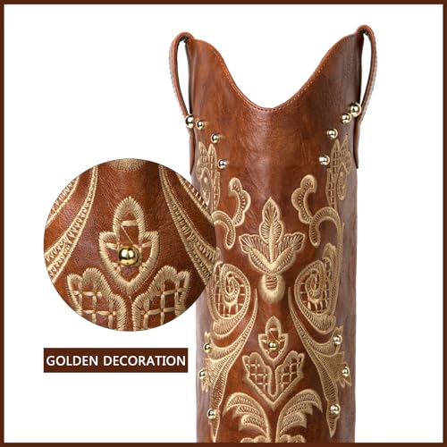 Image of Western Cowboy Boots for Women Knee High Cowgirl Boots with Classic Embroidered, Pointed Toe Chunky Heel Fashion Retro Classic Pull On Tall Boot Women Fall Winter