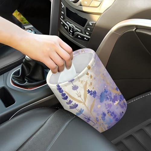 Image of Purple Dragonfly Mini Car Trash Bin Car Garbage Can Car Storage Bag Waterproof Multipurpose Car Organizer Car Accessories for Women Interior