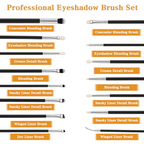 Yolev 15Pcs Eye Makeup Brush Set Professional Eye Shadow Brushes Set Soft Hairs Eyeshadow Brushes Set With Wood Handle Eye Shadow Brushes for Makeup Women Lip Eyeshadow