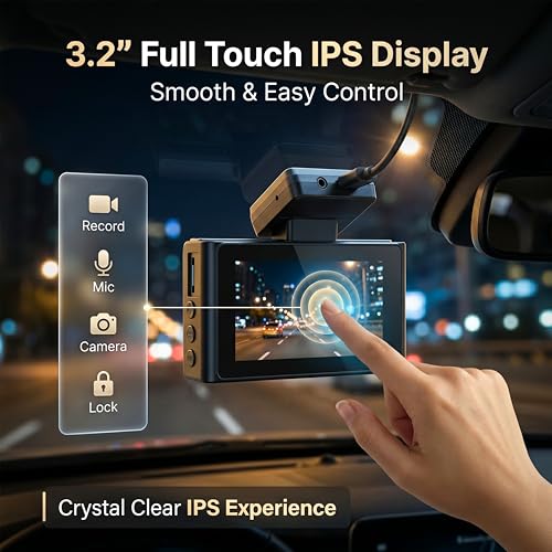 Image of Lenovo T4-B2V 4K 2 Channel Dash Camera for Cars, 4K Front + 1080P Rear, WiFi App Control, Voice Control, 3 inch IPS Display, ADAS, BSD, Night Vision, Loop Recording, Parking Monitor, G-Sensor