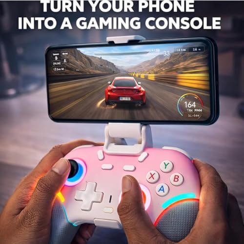 Image of Play X9 Wireless Bluetooth Gaming Controller (Pink) | Dual Vibration, 6-Axis Gyroscope, RGB LED Gamepad | 800mAh Rechargeable Battery | Compatible with Android, iOS, Windows PC, PS3, PS4 & Switch