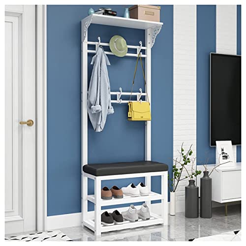 erkebspm Perchero 3 En 1, Perchero Banco De Zapatos Para Entrada Perchero De Ropa De Metal Independiente Sus Objetos Diarios/Blanco A/80 * 30 * 172Cm
