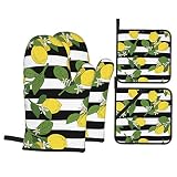 Msacrh Lemon Oven Mitts and Pot Holders Sets of 4,Resistant Hot Pads with Polyester Non-Slip BBQ Glo