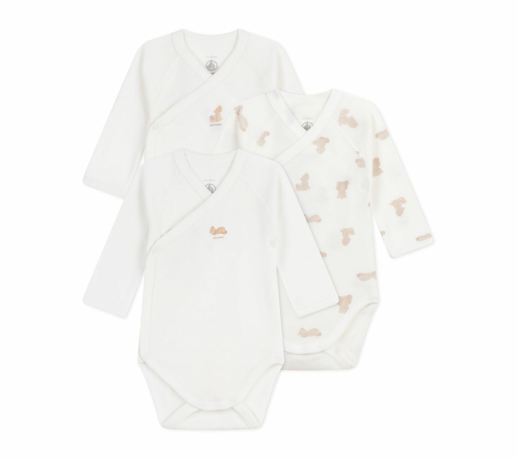 Petit Bateau Lot de Bodies Croisés Manches Longues en Coton Imprimé Bébé A0dzg00 Sous Vêtements JOUR Mixte bébé (lot de 3)
