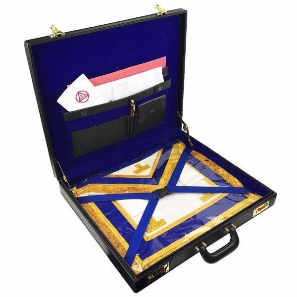 Masonic Regalia Grand Size Apron Apron briefcases with Gold Bullion Square & Compass and G Imitation Leather, Black, 21X18X3.5 Inch2