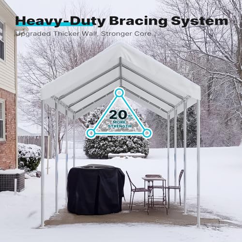 Image of ADVANCE OUTDOOR 10x20 ft Heavy Duty Carport Potable Car Canopy Garage Party Tent Boat Shelter, Adjustable Height from 9.5 ft to 11 ft, White