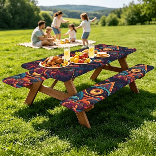 Housse de table de pique-nique 183cm extérieure rectangulaire élastique - 8