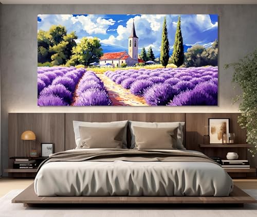 Aquarelle lavande pour salon : tableau de ferme chic 20x40cm TONGYINLI