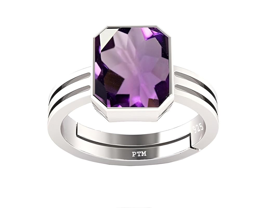 PTM Natural Amethyst/Kathela 3.25 to 10.25 Ratti or 3.00 to 9.50 Carat Astrological Certified Gemstone Pure Sterling Silver 925 bis Hallmark Adjustable Ring for Men Women