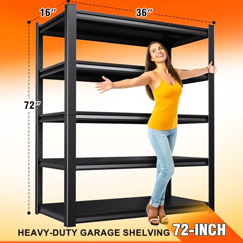 Image of 72''H 35''W Storage Shelves Garage Shelving,Adjustable Garage Shelves,Heavy Duty Metal Shelving, 5 Tier Utility Steel Shelf, Shelving Units and Storage Rack fo Kitchen Pantry Laundry