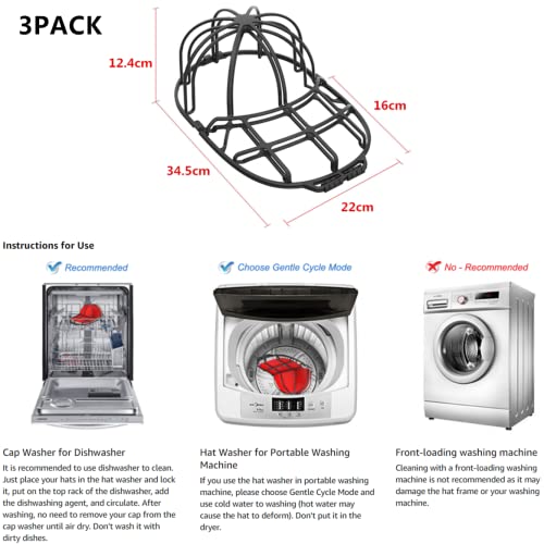 image for 9SHOME 3Pack Hat Washer for Baseball Caps, Hats Washing Frame Cage, Ca