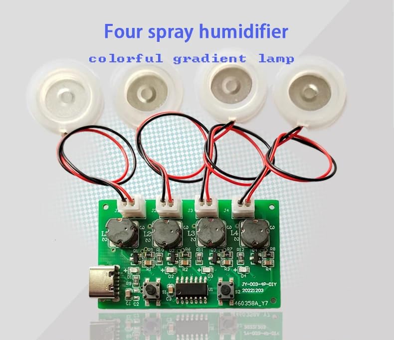 Image of Sam Type-C USB Mini Humidifier DIY Kit | 4-Way Mist Maker Fogger Atomizer with Driver Circuit Board | 5V Ultrasonic Atomization Film with Holder & Ceramic Rods