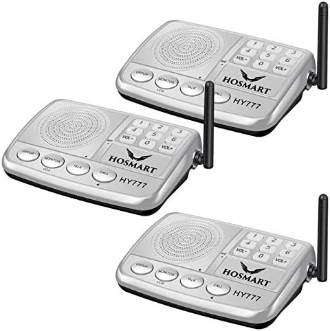 Hosmart wireless intercom system, ½ mile long range, 7 channel security radio intercom for home or office (3 stations, silver)