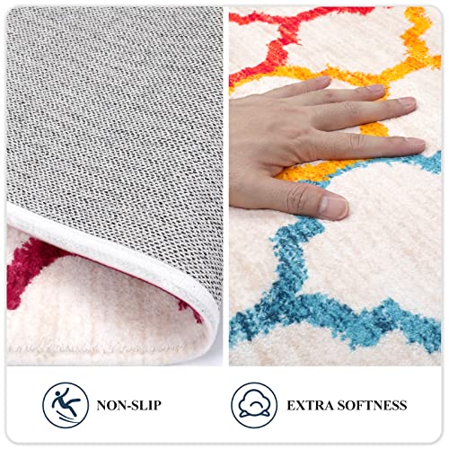 Lahome Moroccan Colorful Living Room Area Rug - 3X5 Washable Throw Soft Rugs For Bedroom Carpet Non-Slip Low-Plie Entryway Kitchen Rugs Rainbow Print Distressed Floor Carpet For Kids Nursery Office #TOP6