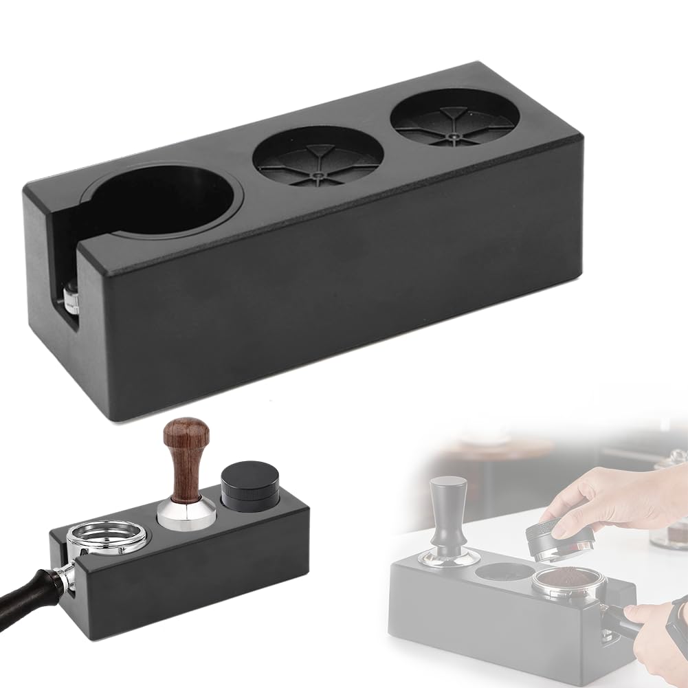 Stazione Tamper 51–58 mm per Portafiltro, Stazione Tamper Regolabile in Altezza in ABS, Stazione Antiscivolo Barista con 3 Fori per Tamper, Leveler, Strumento WDT e Accessori caffè