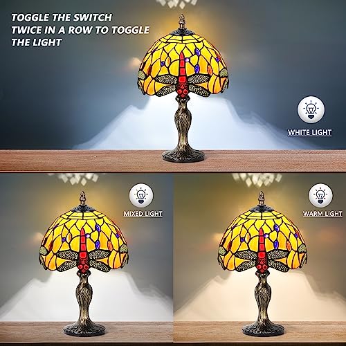 Image of 8'' Stained Glass Table Lamp, Vintage Desk Bedside Night Light