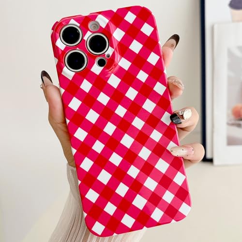 Coque iPhone 14 Pro silicone souple antichoc motif carreaux rouge femme