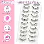 EMEDA False Eyelashes Natural Lashes Wispy 0.01mm Ultra Thin Band 12mm Pestañas Postizas Naturales Cat Eye 10 Pairs Invisible Clear Band 3D Demi Wispies Short Fake Eye Lashes Strips Handmade (005) - Image 2