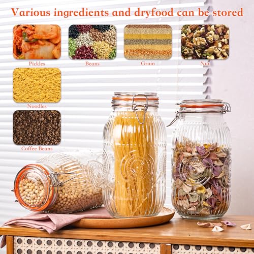 Image of Amzcku Wide Mouth Vintage Mason Jars with Airtight Lid 64oz 2 Quart, Canister Quart Jars for Kitchen Storage - for Coffee, Sugar, Beans 3 Pack
