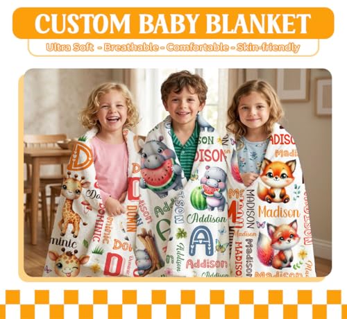 Image of Custom Giraffe Blanket for Boys Girls,Ultra Soft Personalized Gifts Baby Blanket,Customized Throw for Toddlers Newborn Stroller Crib,30 inchx40 inch