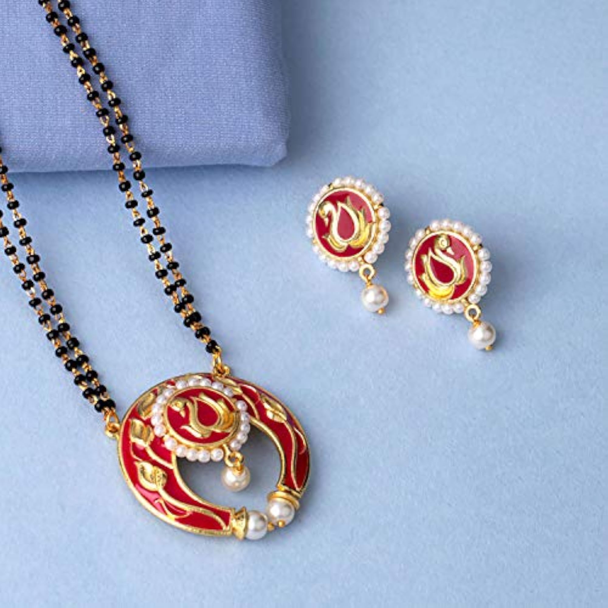 Peacock Motif Pearl Mangalsutra Set