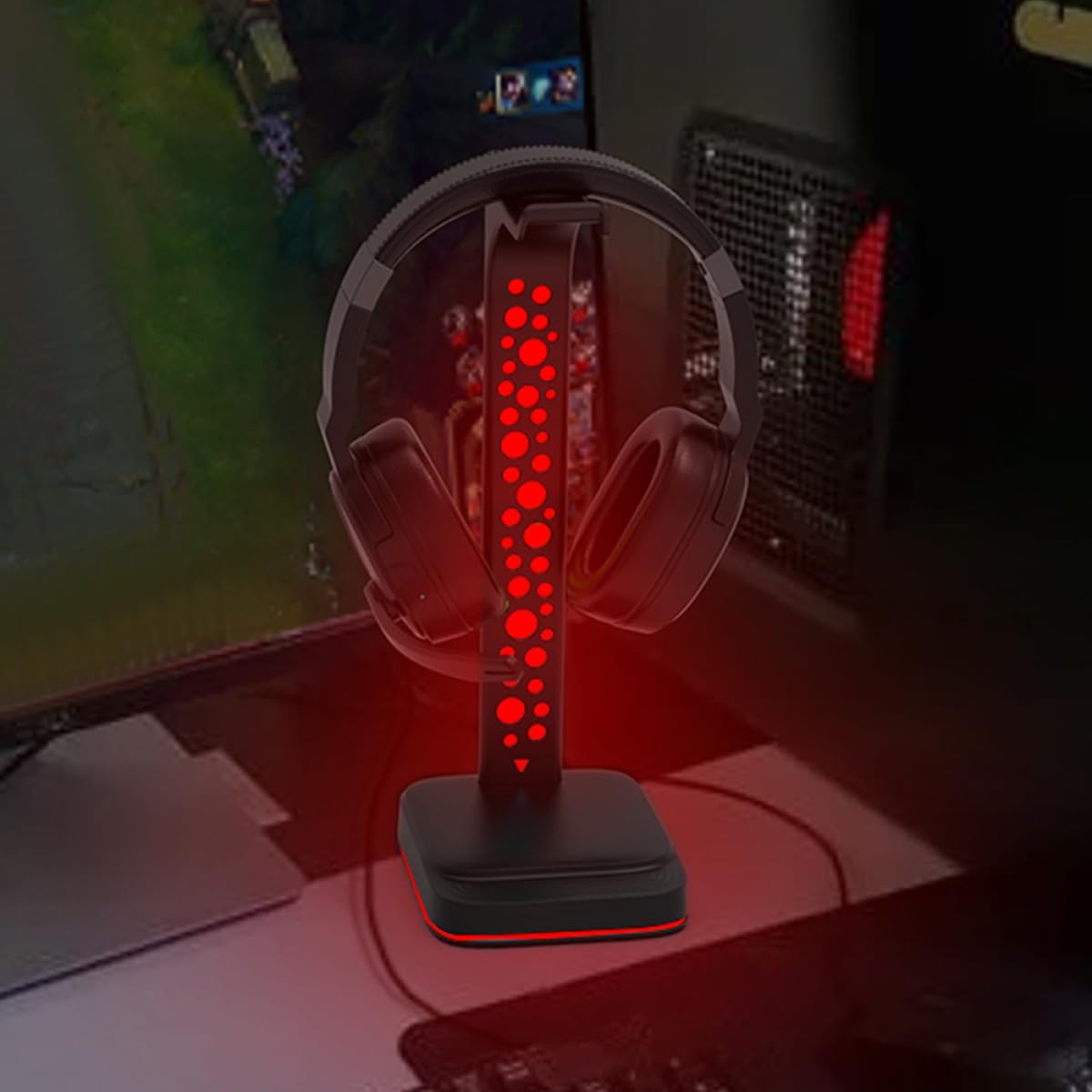 Kichvoe Soporte para Auriculares RGB Luz LED y Doble USB, Diseño en Abs Negro para Escritorio y PC Gaming, Accesorio Práctico para Gamers