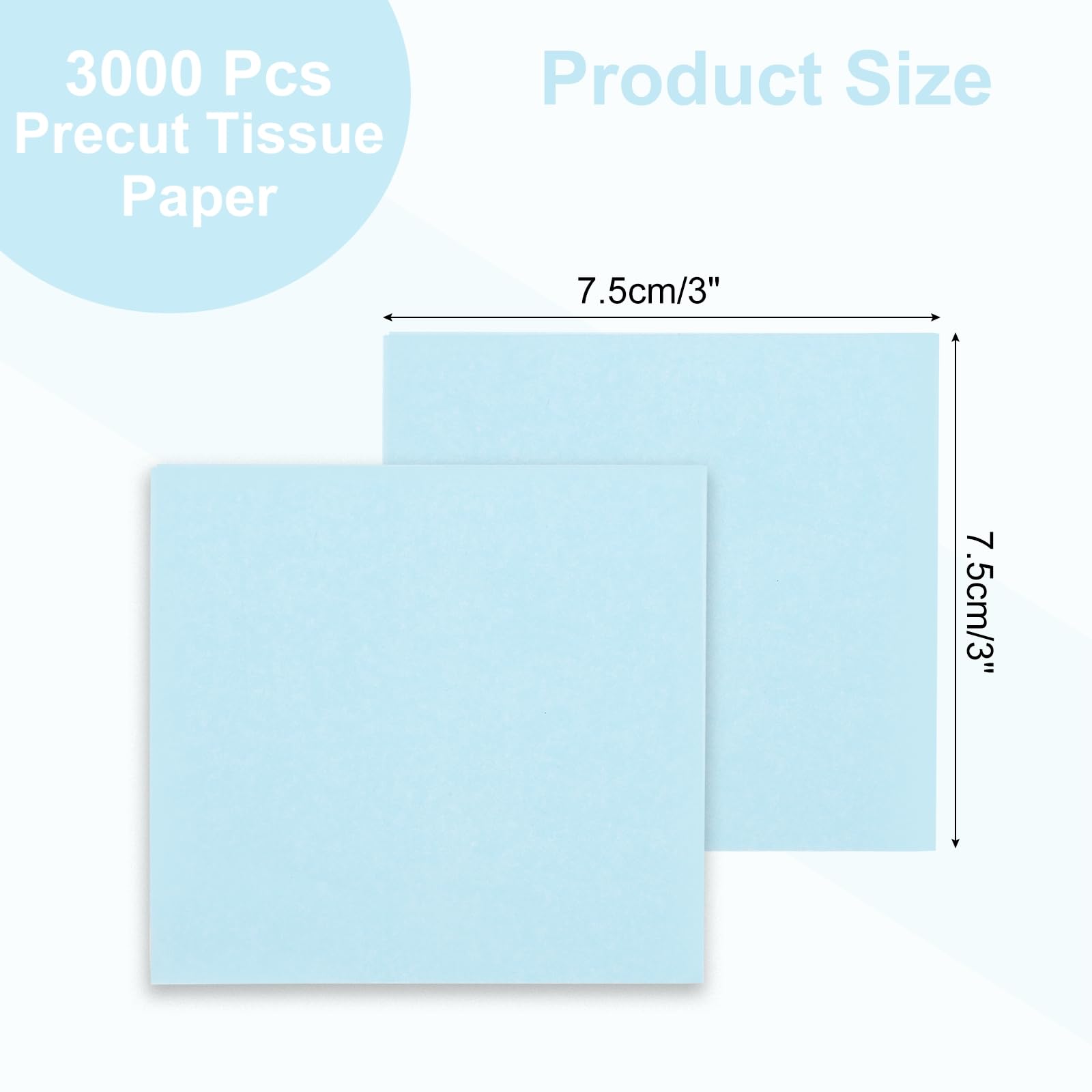 Rebower 3000 Pcs 3 Inch Tissue Paper Squares, Sky Blue Tissue Squares Table Confetti Colorful Tissue Paper Bulk, [for DIY Projects, Art Supplies, Scrapbooking,Valentine's Day]