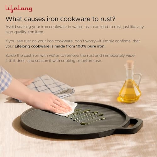 Image of Lifelong Cast Iron Multi Snack Pan with Glass Lid | Pre-Seasoned Naturally Non-Stick Cookware | 4-Pit Snack Pan for Uttapam, Appe, Eggs, Idli, & Pancakes | Durable & Toxin-Free | 3cm Deep, 33cm Wide