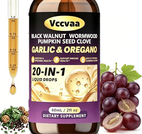 Image of 20-in-1 Wormwood Black Walnut Parasite Cleanse | Wormwood, Pumpkin Seed & Oregano | Digestive & Intestinal Health Support | Immune System Booster | Gentle Internal Cleanse & Detox | Grape Flavor 2 OZ
