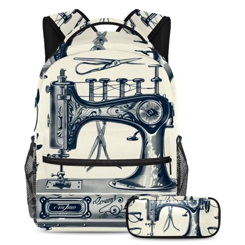 Sac à dos machine à coudre vintage et trousse, ensemble cadeau scolaire pour enfant