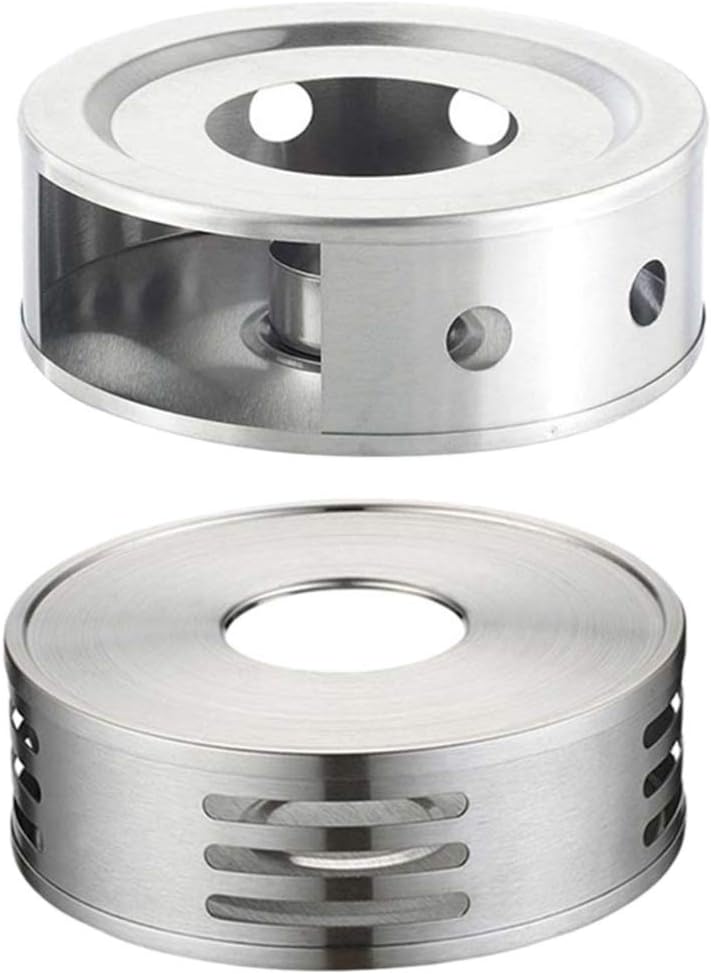 2pcs Stainless Steel Tea Warmer Teapot Milk Warmer Tea Stove Warmer Candle Stand Tea Heater Teapot Warmer (Silver)