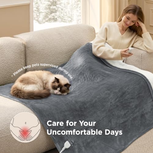 Image of Bedsure Heated Blanket Throw XL, Soft Electric Blanket with Preheat, Grey