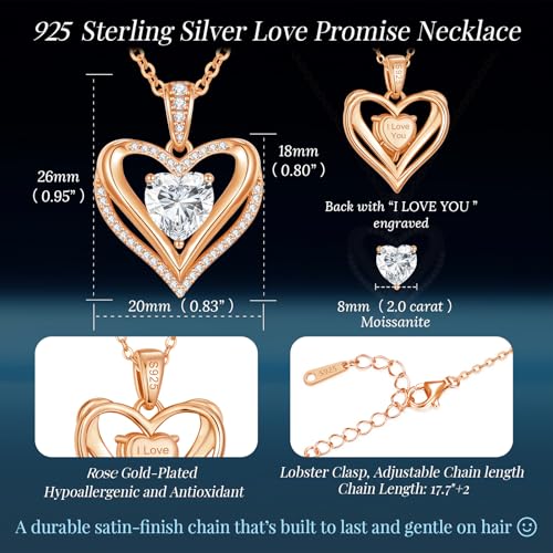 Moissanite Infinity Love Heart Pendant Necklaces for Women, 1-3 Carat 925 Sterling Silver 18K Gold Plated Engraved with"I LOVE YOU', Anniversary Birthday Present Jewelry Gift for Women Wife Girlfriend Her - Image 6