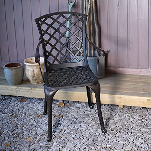 Lazy Susan 80 cm Runder Anna Gartentisch in Antik Bronze mit 2 Emma Stühlen und grüne Sitzkissen | Nachhaltiges Sandguss… – Bild 5