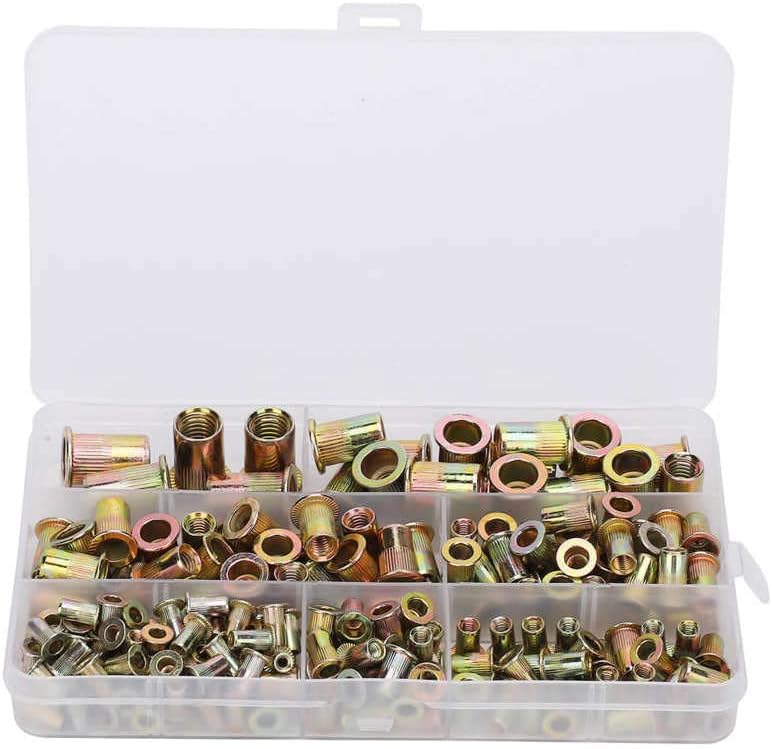 Generic 200Pcs M3 M4 M5 M6 M8 M10 Carbon Steel Pull Rivet Nut Nutsert Cap Set Woodworking Flat Head Threaded Insert Riveter Nut