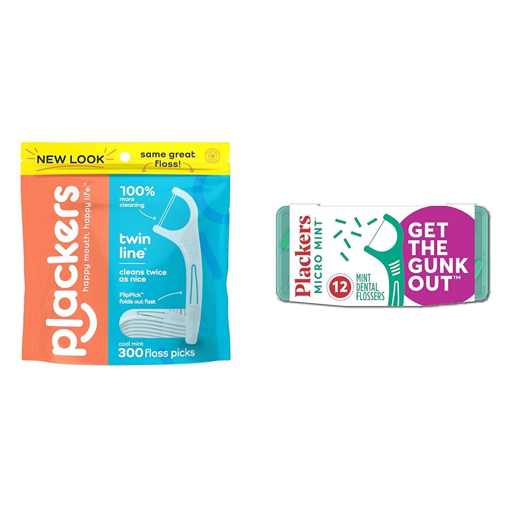 Plackers Twin-Line Dental Flossers Cool Mint Flavor Dual Action Flossing System Easy Storage Micro Mint Dental Floss Picks