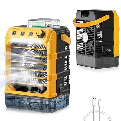 Rozlchar Portable Misting Fan Compatible for DeWALT 20V Battery, Jobsite Cooling Fan with 1.6L Tank, Stepless Speed & 8H Timer, LED Light, Quiet Airflow for Construction, Camping, Beach(Tool Only)