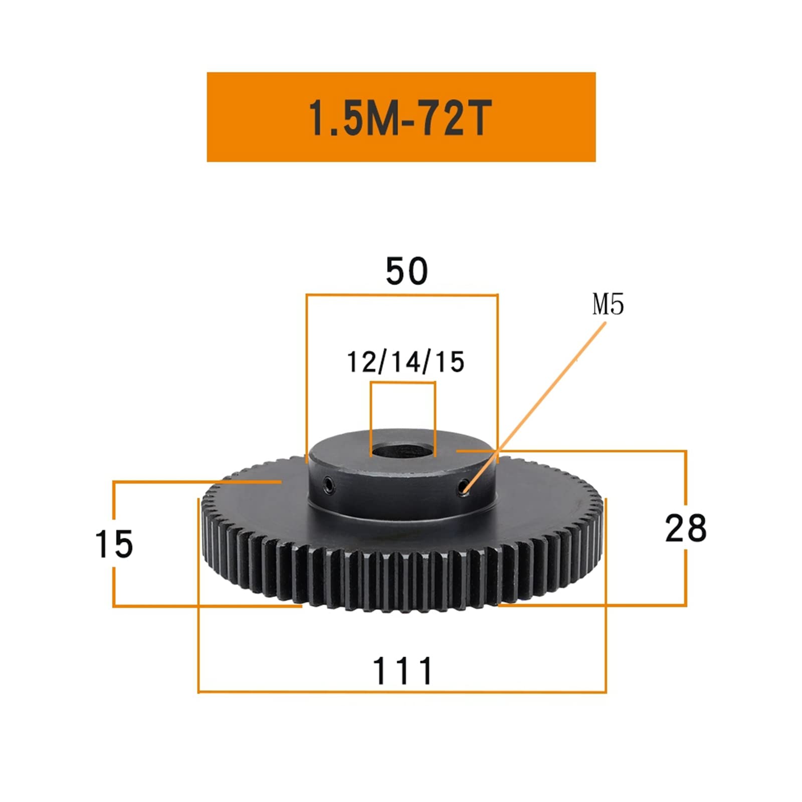 Differential-Motorritzel, Stirnrad-Hauptgetriebe, Motorritzel, RC-Car-Getriebe, Stirnradgetriebe, 1 Stück 1,5 Modul 70/72 Zähne Kohlenstoffstahl mit abgestufter Plattform, Kraftübertragungs-Stirnräder