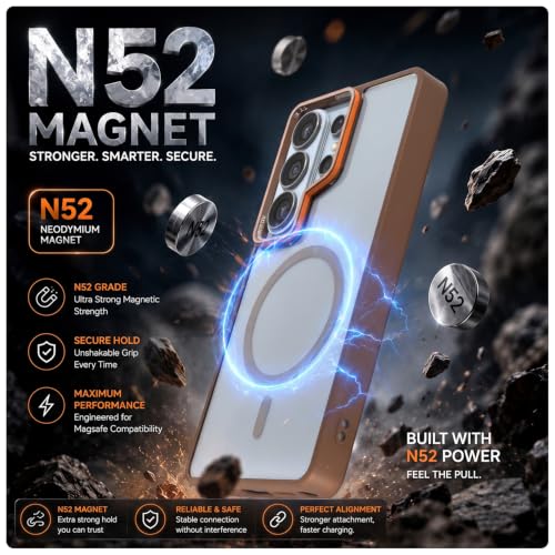 Image of Pikkme Back Cover for Samsung S26 Ultra 5G | Shockproof | Mag-Safe Compatible | Hard Transparent Back | Premium Raised Camera Protection | Bumper Case (Brown Mag-Safe)