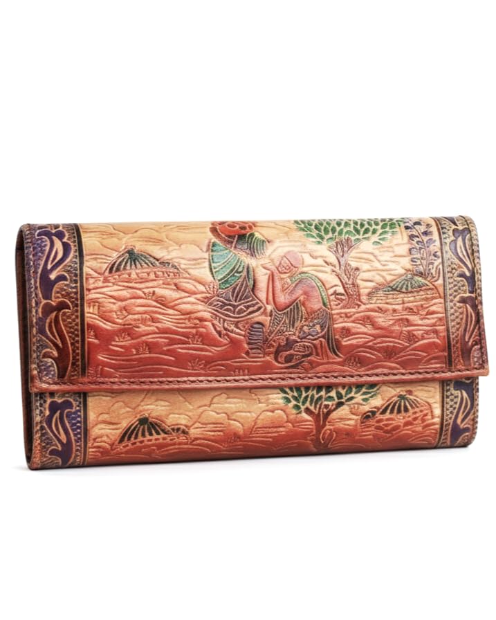 crazy flame Shantiniketan Pure Leather Wallet for Women, Handcrafted Traditional Design with Embossed Artwork (Kalash)-picture-56